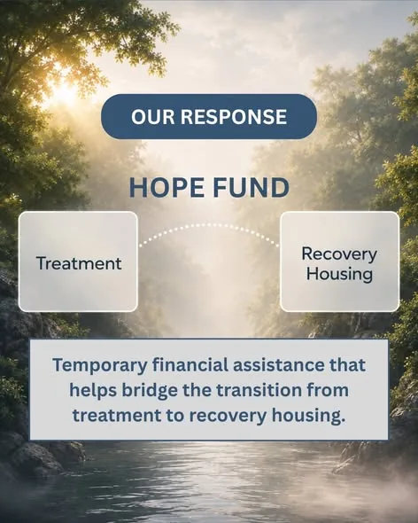 Our response, the Hope Fund: temporary financial assistance that helps bridge the transition from treatment to recovery housing.