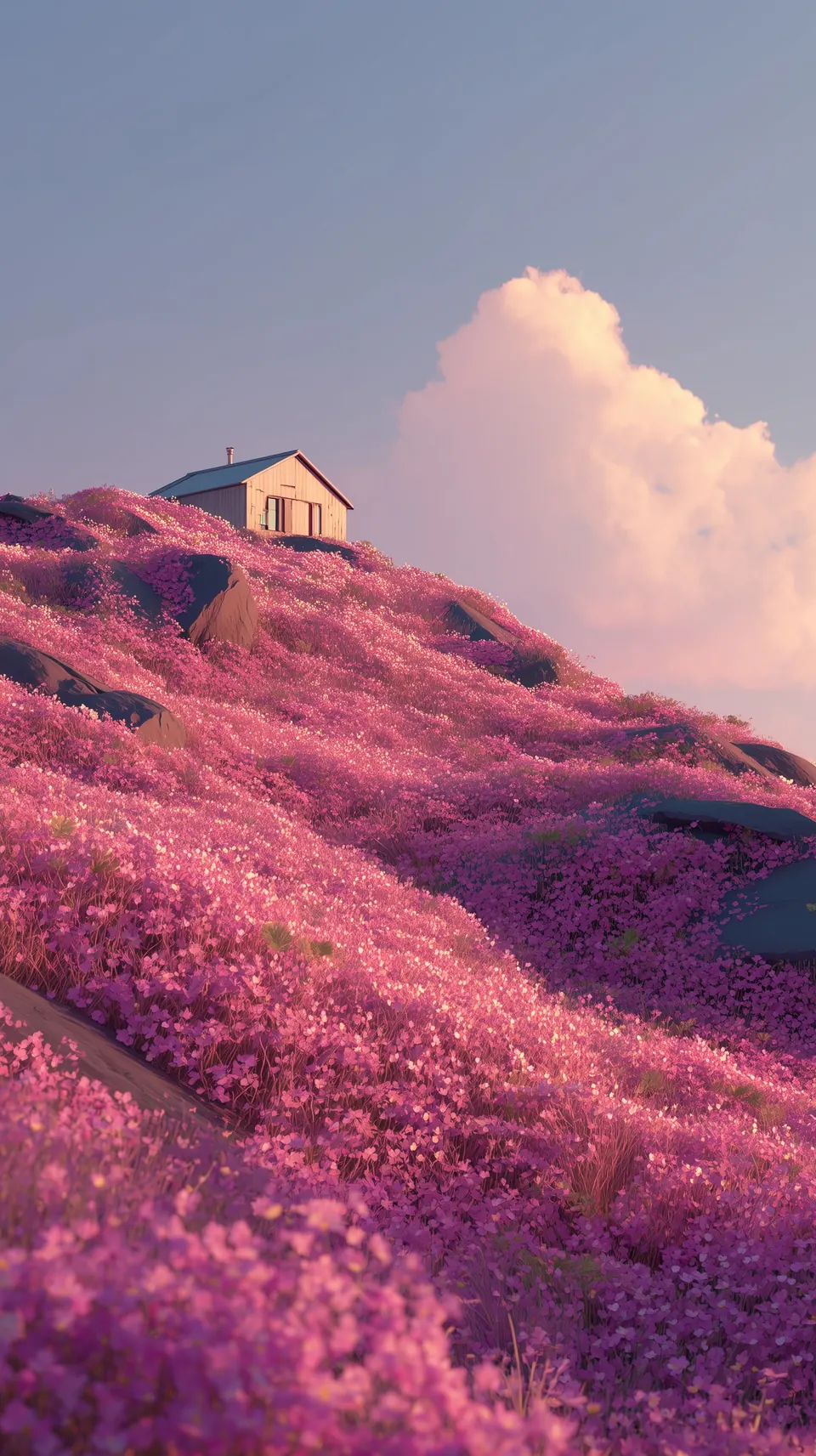 A house on a hill at sunset